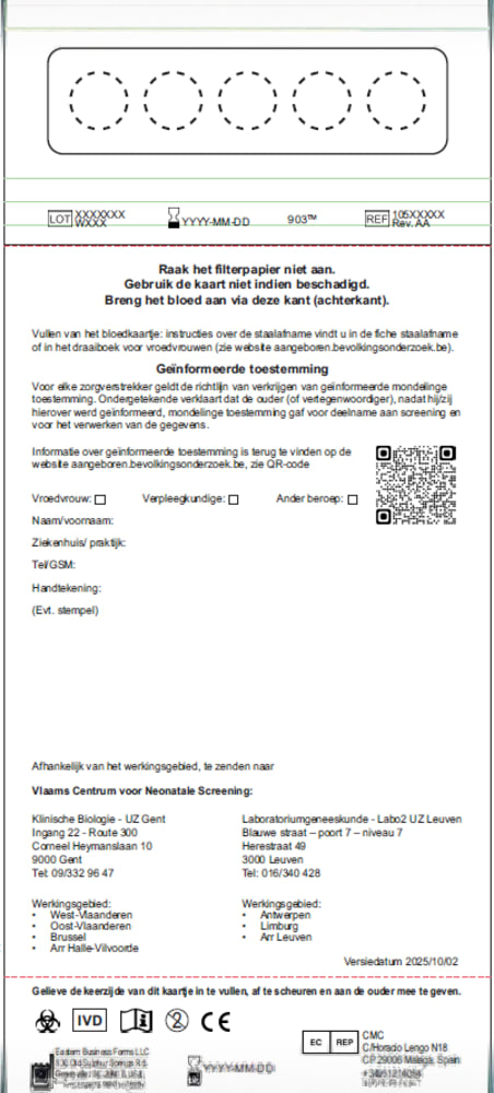 Afbeelding van achterkant van het bloedprikkaartje