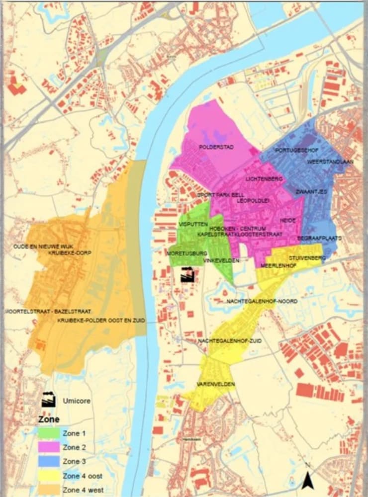 Onderzoeksgebied opgedeeld in zones