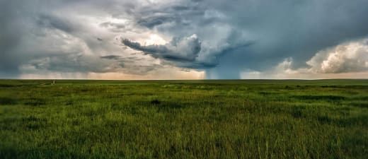 windhoos boven een grasveld