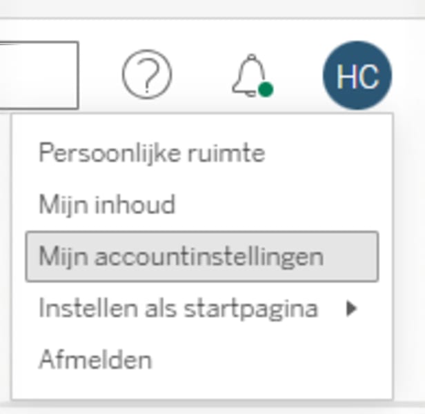 schermafbeelding menu rechts bovenaan "Mijn accountinstellingen"