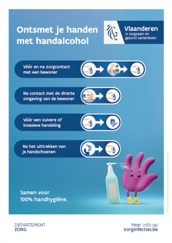 Affiche handen ontsmetten met handalcohol