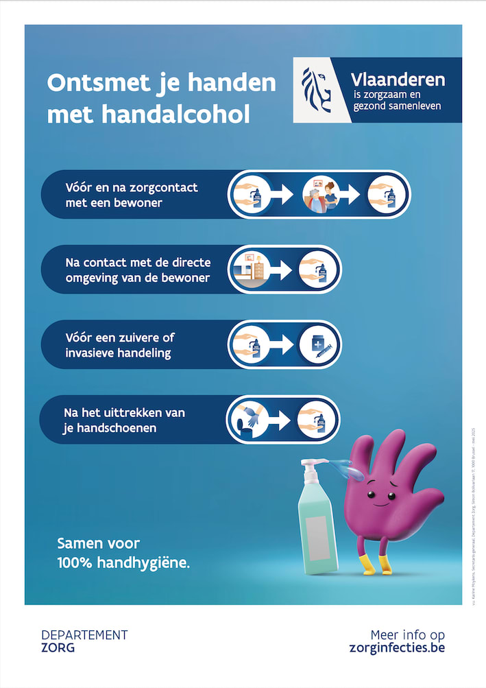 Affiche handen ontsmetten met handalcohol
